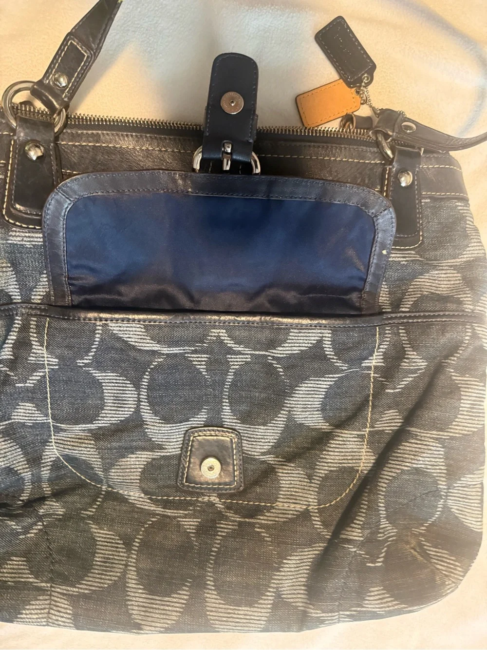 Coach Poppy Denim Black Signature Shoulder Bag